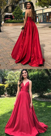 Red Occasion Spaghetti Straps A line Simple Long Prom Dress,GDC1117-Dolly Gown
